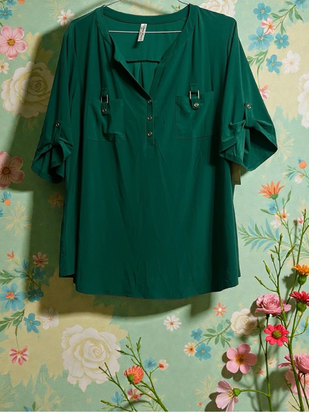 Perseption Teal Button-Front Blouse